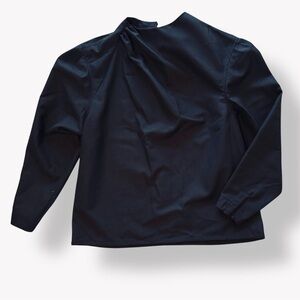 SOEUR Light Blouse Pleated Neck Black Classic Tailored Top Virgin Wool Blend